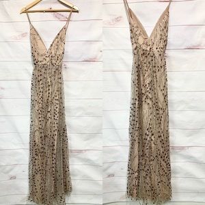 luminous night taupe glitter sequin maxi dress